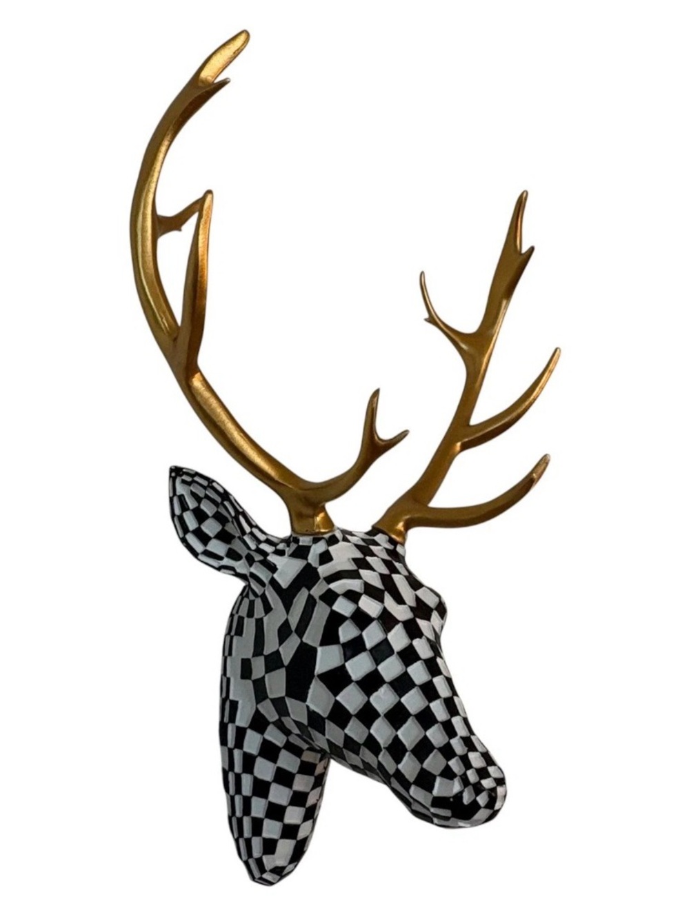 Faux Deer Bust Resin Black and White Design Faux Wall Mount Whimsical Decor
